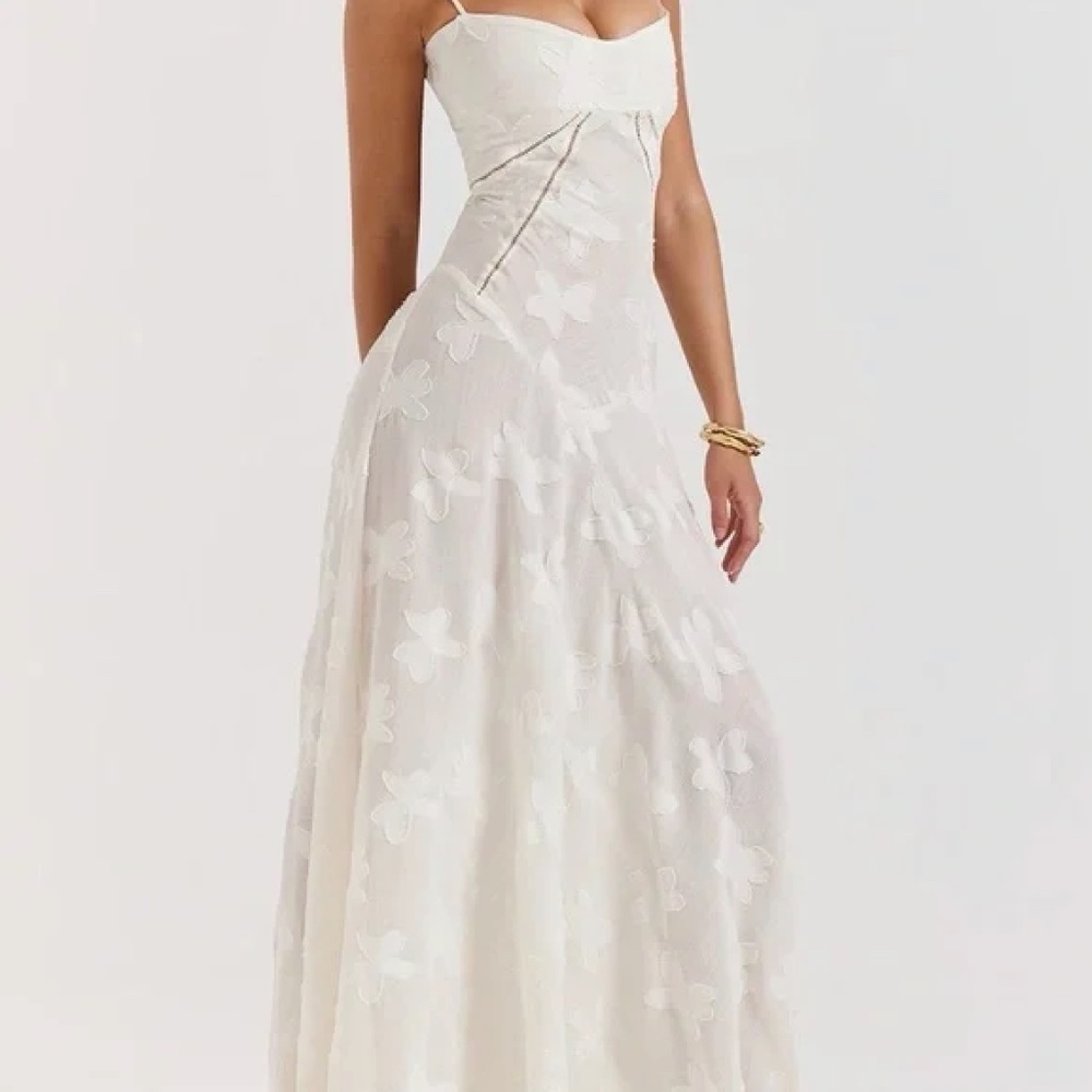 House of CB Seren vintage cream floral lace back maxi dress